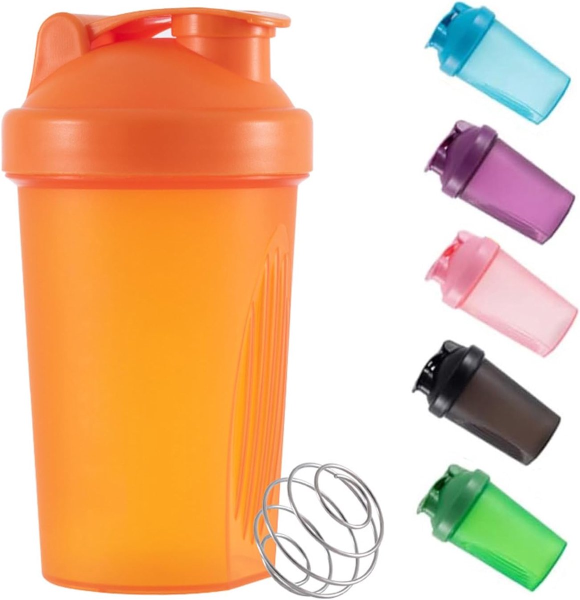 Shaker Fles voor proteïnepoeder, gemengde plastic workout waterfles 400 ml met Mixball Non-Leak Cap Shaker Cups voor Fitness Sport Gym Supplement Drankflessen (Oranje)