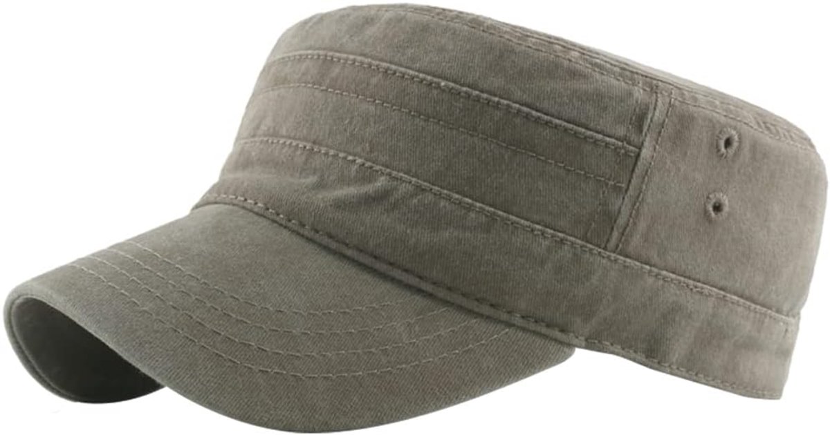 Heren noodlijdende militaire platte top gewassen katoenen legerpet vintage cadet hoed verstelbare baseballpet - - Een maat