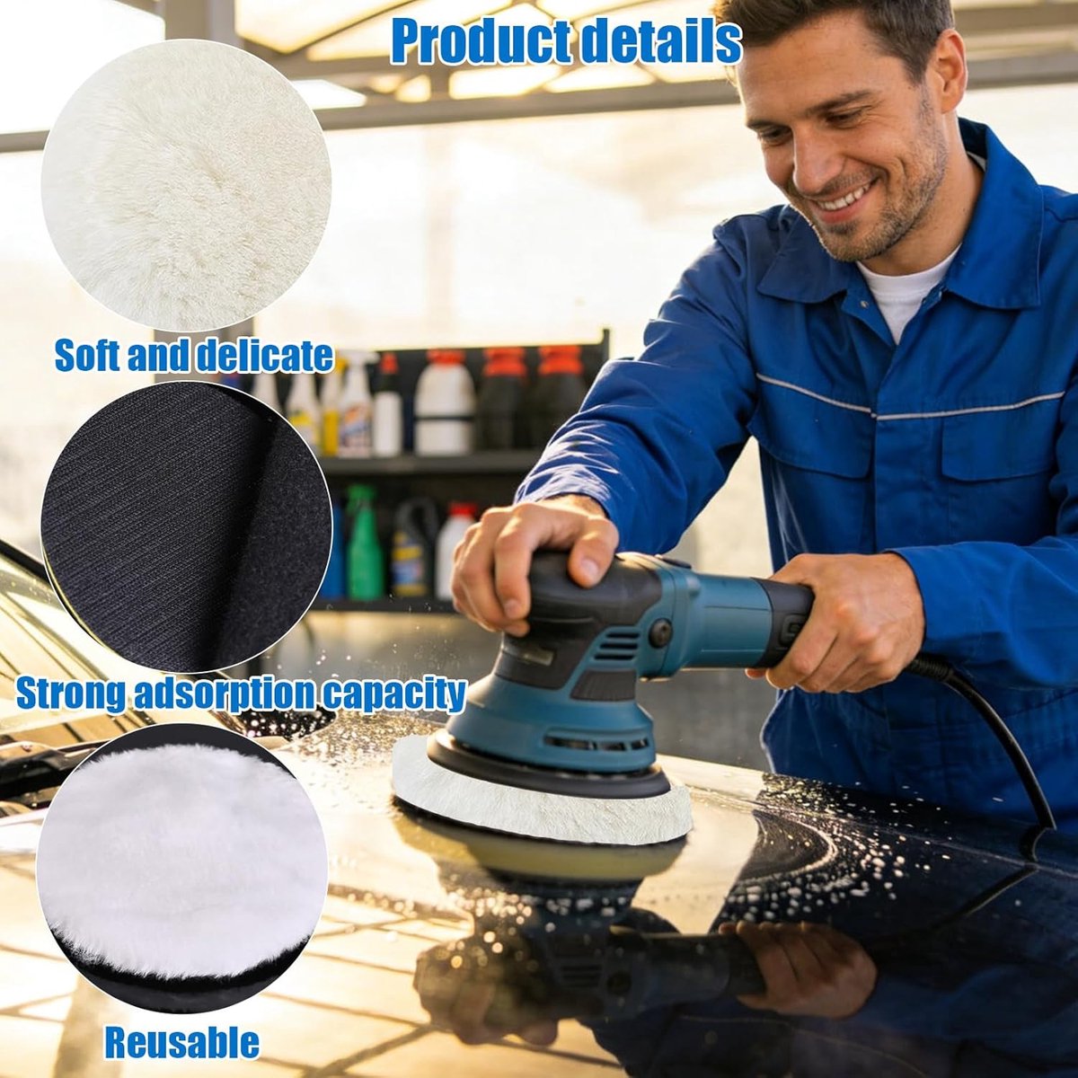 Polijstpads 150 mm Set van 6, dunne wasbare polijstschijven voor elektrische/pneumatische polijstmachine, voor auto detailing, glas graniet meubels, polierpads 150mm