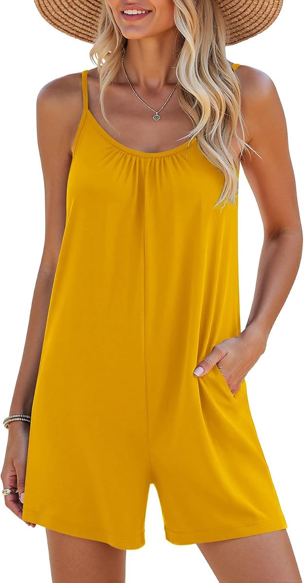 Tuinbroek voor dames, korte jumpsuit, zomer, werkbroek, elegant, casual, mouwloos, losse bandjes, overall, eendelig, sexy romper, spaghettibandjes, playsuit, broekpak met grote zakken