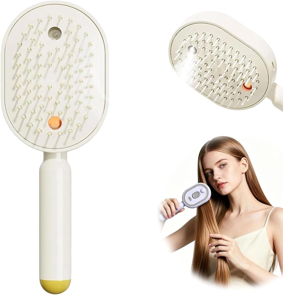 stoomborstel, 2-in-1 haarborstel, verstuiver met waterspray, voor dik, glad, golvend, krullend haar, thuis, dagelijks gebruik, reizen, meisjes, vrouwen (beige)