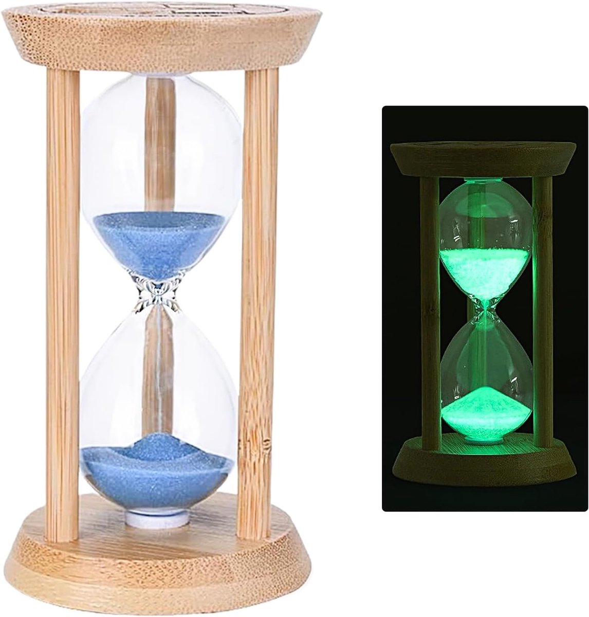 Zandloper - Glastimer 10 Minuten, Kleurrijk en Lichtgevend, 13,5 cm x 7,5 cm, Nachtlicht, Timer voor Koken en Tafeldecoratie