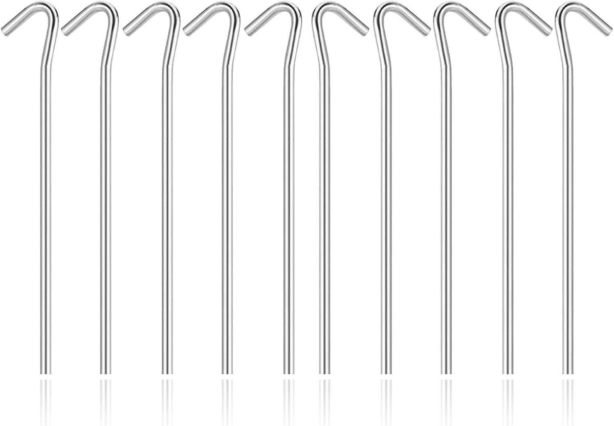 Metalen Grondharingen - Tuinharingen Set - Stevig Bevestigen - Gegalvaniseerd Staal - 10 Stuks 23cm - Zilver