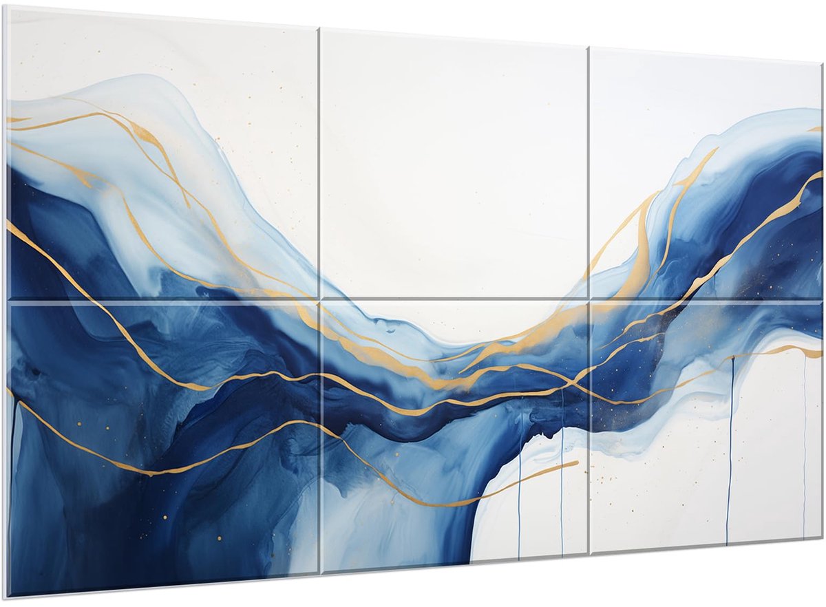 SnelShoppen - Akoestische Panelen Set van 6 Zelfklevende Geluidsabsorberende Muurkunst - Grote Wanddecoratie 120 x 68 cm Blauw Verloop voor Woonkamer