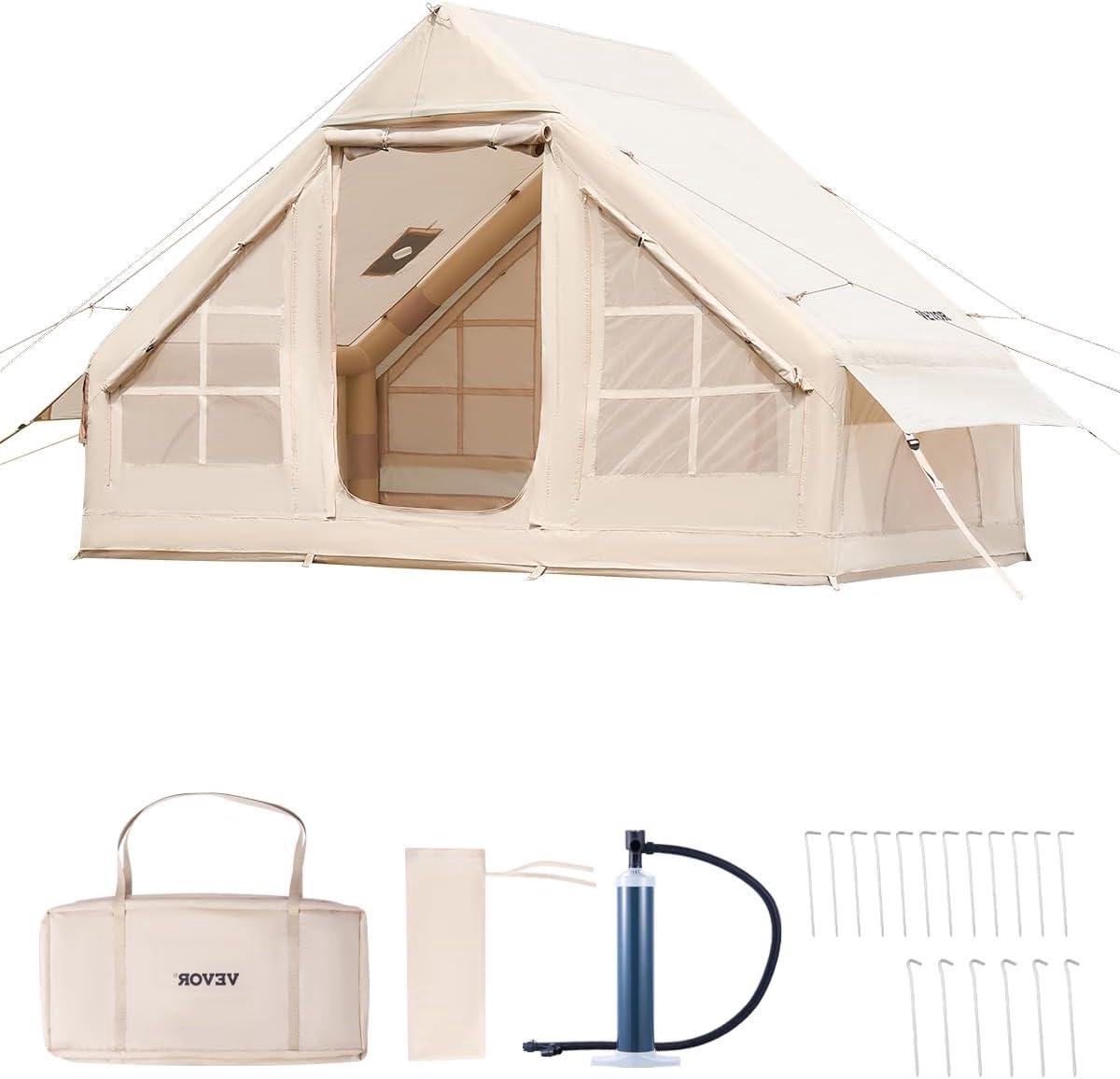 Opblaasbare Tent - Kampeertent Glamping - Buiten Kamperen - Snelle Installatie - 3-5 Personen - Grijs