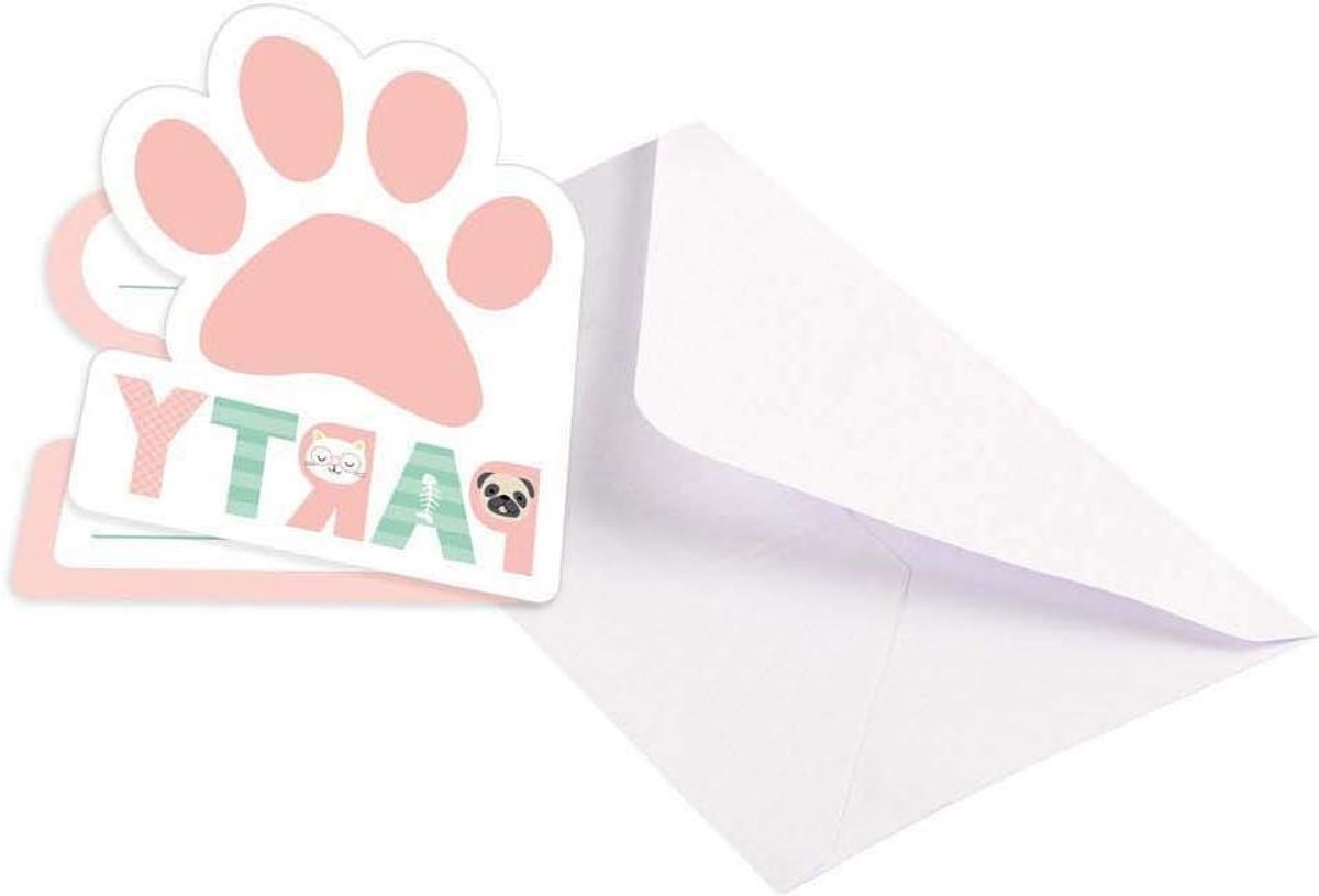 Uitnodigingen met Enveloppen - Feestkaarten Kinderfeest - Verjaardag Vieren - Dieren Thema - 8 Stuks - Roze