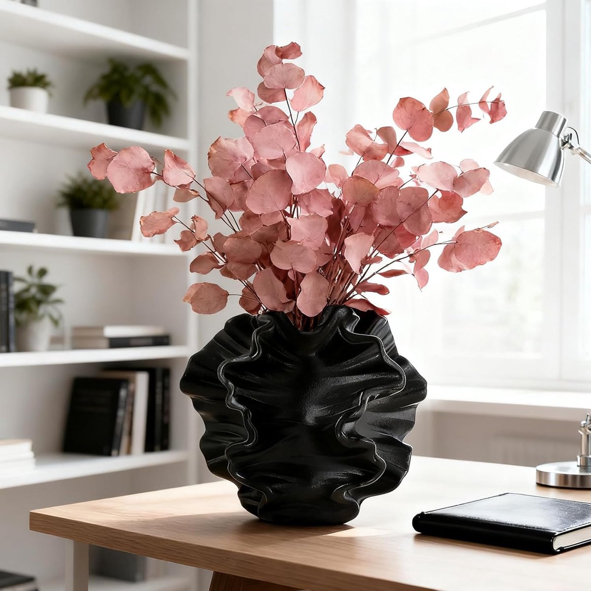 SnelShoppen - Keramische Vaas, Zwarte Moderne Vazen voor Scandinavische Decoratie, Aesthetic Boho Bloemenvase voor Thuis, Woonkamer, Kantoor, Boerderi