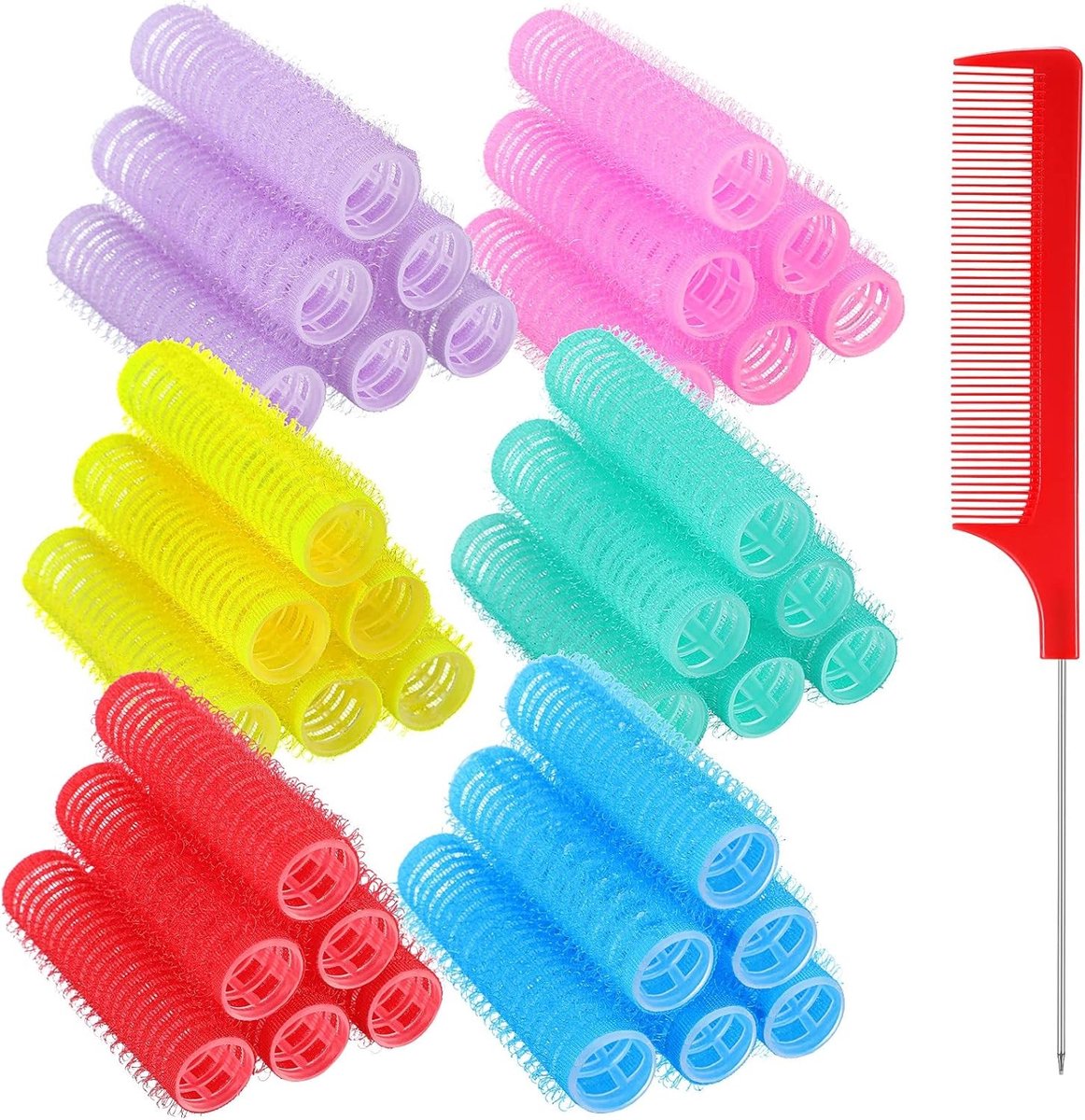 Zelfklevende Haarkrullers Set van 37 Stuks met Staartkam en Stalen Naald voor Perfecte Krullen en Styling