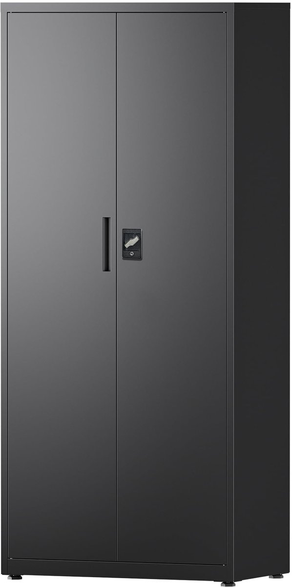 SnelShoppen - Stalen Kast met Slot 5 Verstelbare Planken Dubbele Deuren Kantoorkast Metalen Opbergkast voor Kantoor Garage Keuken Werkplaats 80x40x181
