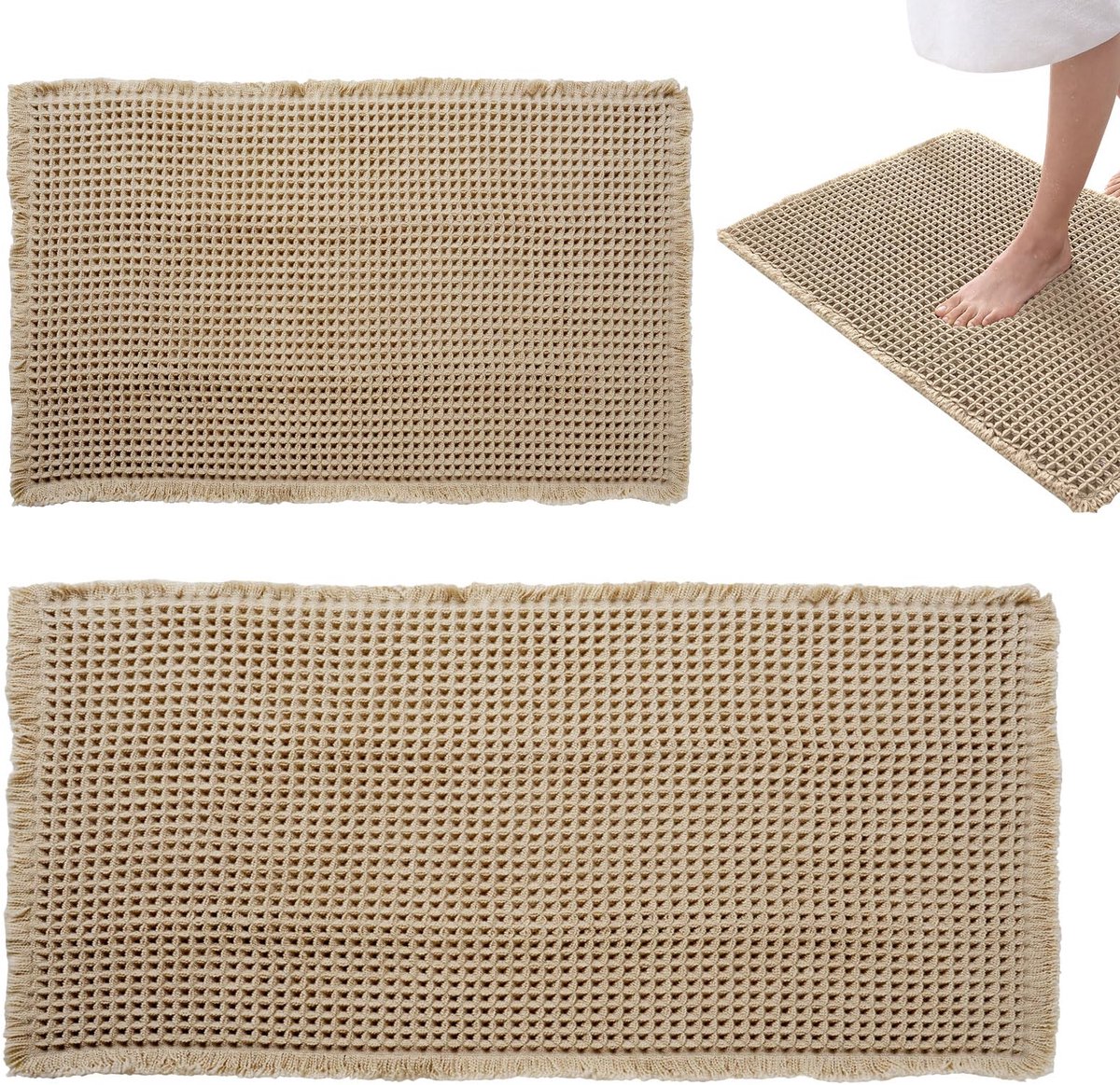 SnelShoppen - 2 badmatten 43 x 61 cm + 60 x 120 cm, antislip achterkant met smeltlijm, absorberend en sneldrogend, zacht en duurzaam voor badkamer en