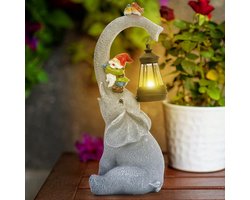 SnelShoppen - Cuteefun Olifant Zonne-tuinornament voor Buiten, Dieren Tuinstandbeeld met Zonnelicht, Weerbestendig en Duurzaam, Olifantdecoratie voor