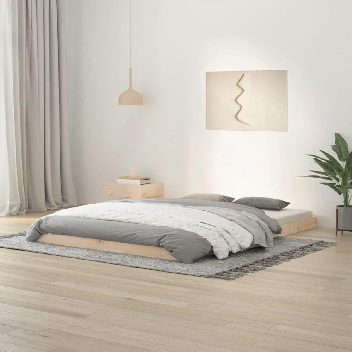 Massief Houten Frame - Stevige Matrasbodem - Rustige Slaap - Laag Profiel - 140x200 cm - Natuurlijk
