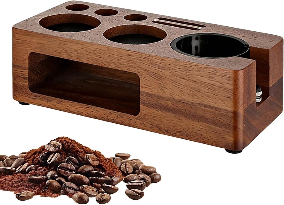 Tamper Station Hout - Koffie Organizer - Espresso Bereiden - Antislip Onderlegger - 26 x 13 x 9 cm - Houtkleur