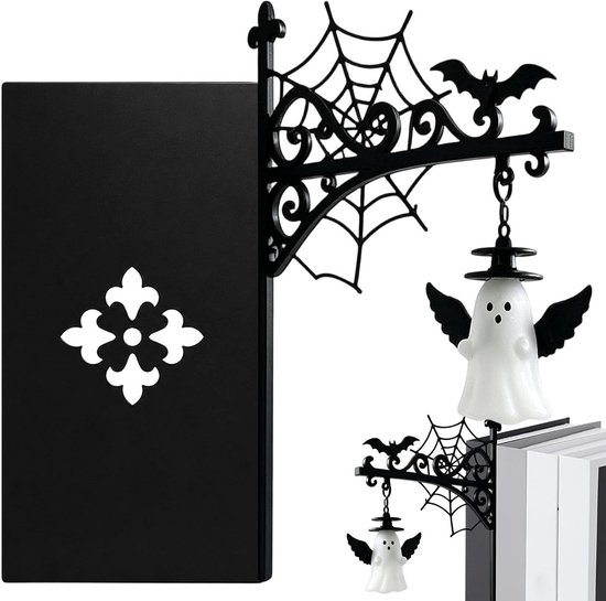 Foto: Bibliotheeklantaarn retro leesnachtlampje boekensteun metaal decoratieve boekenplankverlichting antieke led boekenhoeklamp warme tint uniek cadeau voor boekenliefhebbers voor halloweenversieringen 1 stuk spook met een hoed