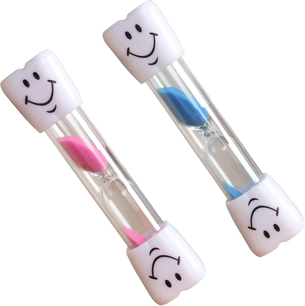 2 Stuks Zandlopers voor Tandenpoetsen, 3 Minuten Timer, PVC & Borosilicaatglas, Meerkleurig (Blauw en Roze) - Zandloper 3 Minuten
