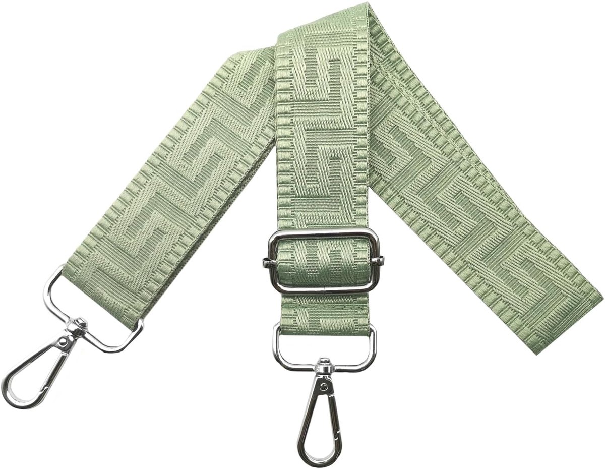 Schouderriem voor tas, tasriemen om te wisselen, verstelbare tasriem, breedte: 3,8 cm, met zilveren karabijnhaak, tasband, schouderriem, draagriem voor dameshandtassen, zuiver groen, K21
