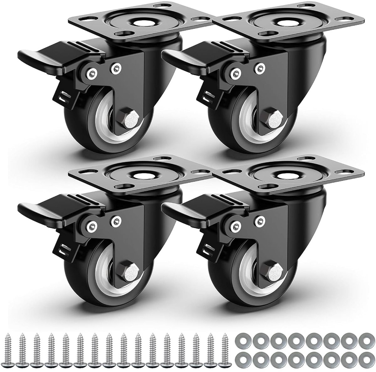 Zwenkwielen met veiligheidsrem, set van 4, zware wielen met remmen, meubelwielen met 250 kg totale capaciteit