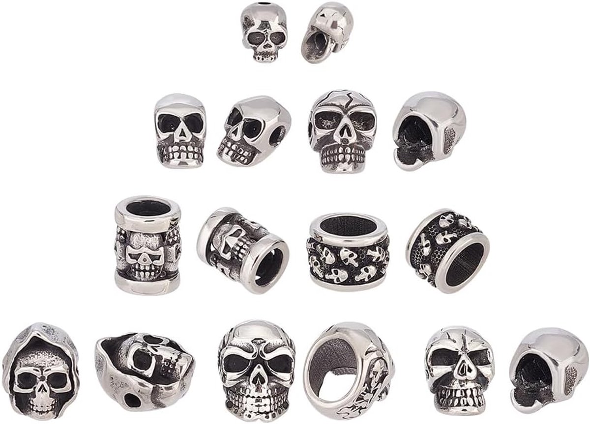 Kralen Roestvrij Staal Spacer Kralen Antiek Zilver Schedel Hoofd Losse Kralen 1.5 ~ 8.5mm Gat Schedel Europese Kralen Metalen Kralen voor Sieraden Maken DIY