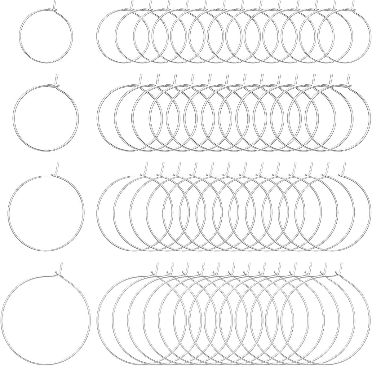 120 stuks, ringen voor het maken van sieraden, ringen, oorbellen, accessoires, 4 maten, ijzeren ringen, open ringen, ronde oorbellen, kralen accessoires om zelf sieraden te maken, zilveren