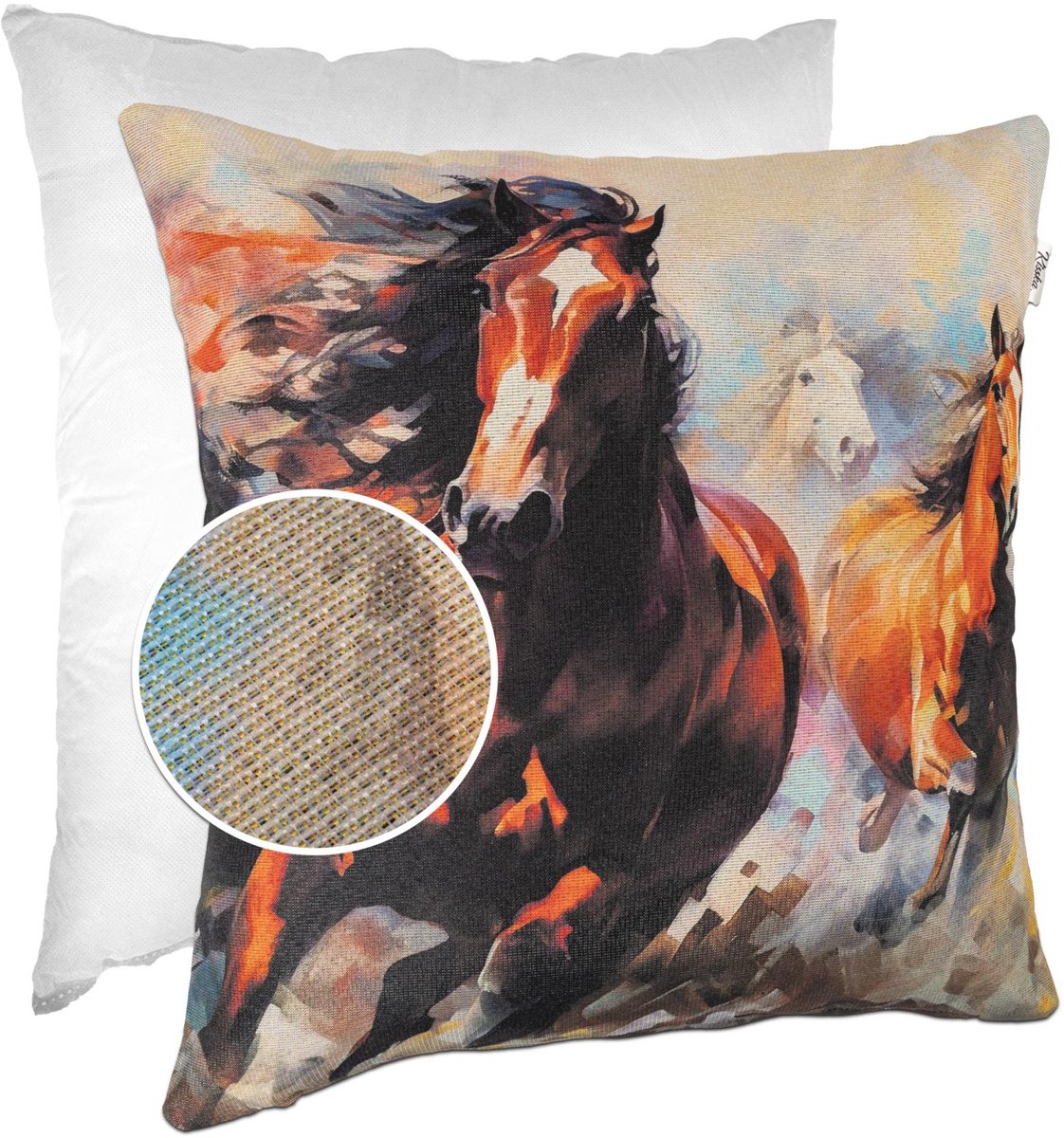 ANRO Wild Paard Sierkussen 40x40 cm - Gobelin - Inclusief vulling Bruin