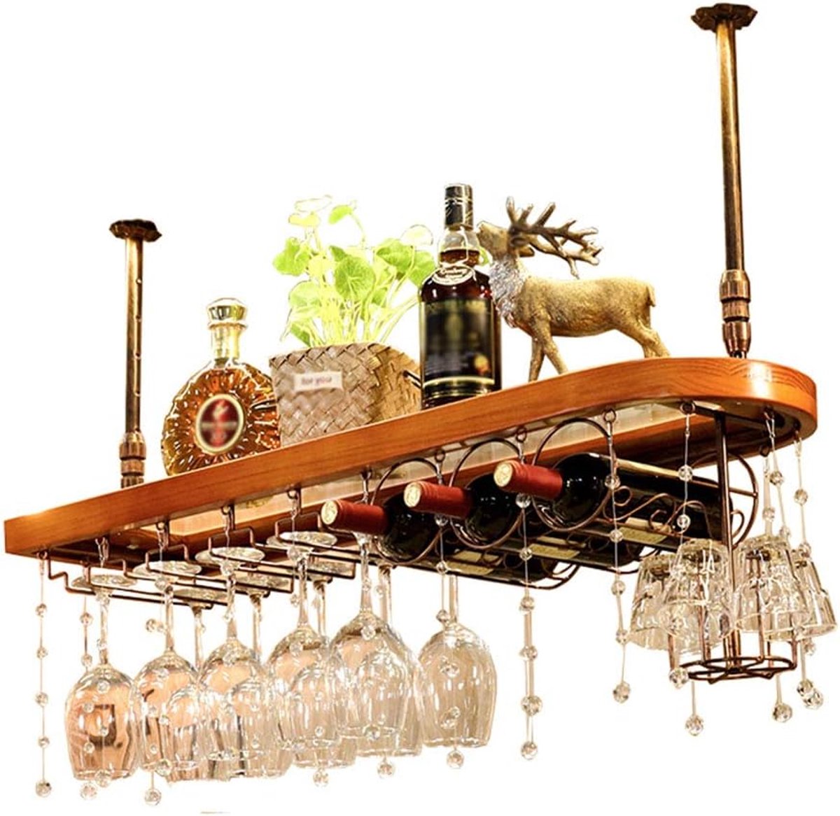 wijnrek, hangende bar glazen rek, hangende flessenhouder, opslagwinkel rood, wit, champagne, huis- en keukendecoratie opslaghouder wisdom