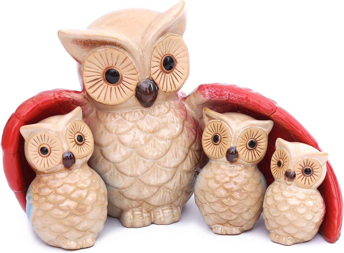 Uil Decoratie Set 3-delig Keramiek - Handgemaakt Dieren Beeldjes Tuin Woonkamer
