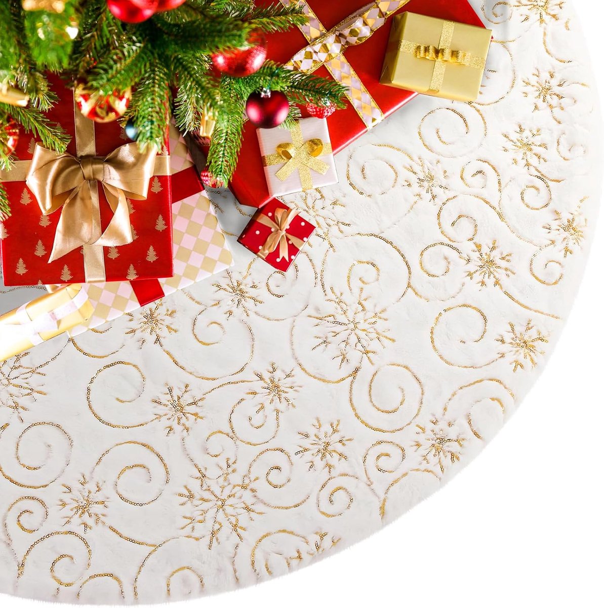 onder de kerstboom, 90 cm, zacht kerstboomtapijt, mooie kerstboomrok, wit kerstboomtapijt, kerstdecoratie, Nieuwjaar, goud