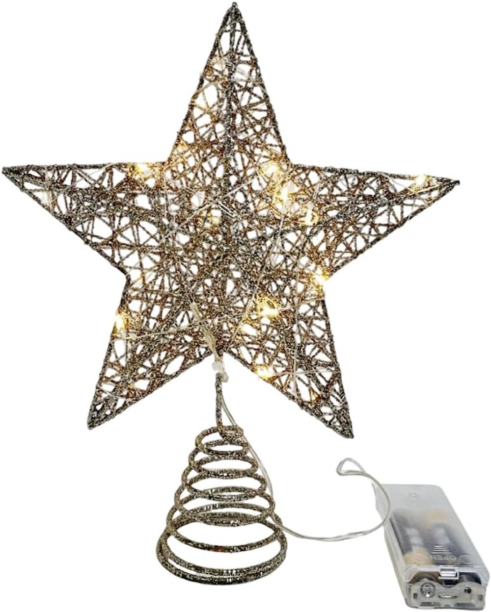 Ster 20 x 25 cm Klein Glitter Metaaldraad Vet Kerstboom Tips Kerstboompiek Kerst Decoratie Goud (A)