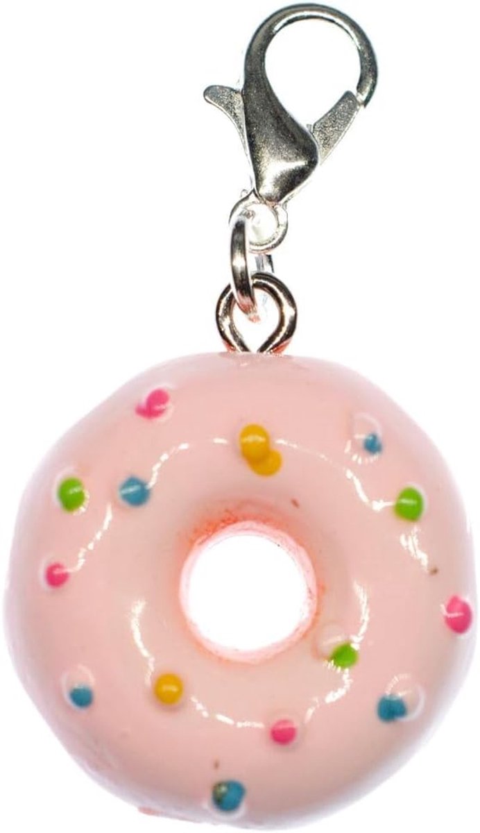 Donut Kleurrijke kralen Charm roze glazuur strooizel Doughnuts taart snoep Fast Food USA ketting hanger verzilverd - bedelhanger bedelarmband - hanger voor armband