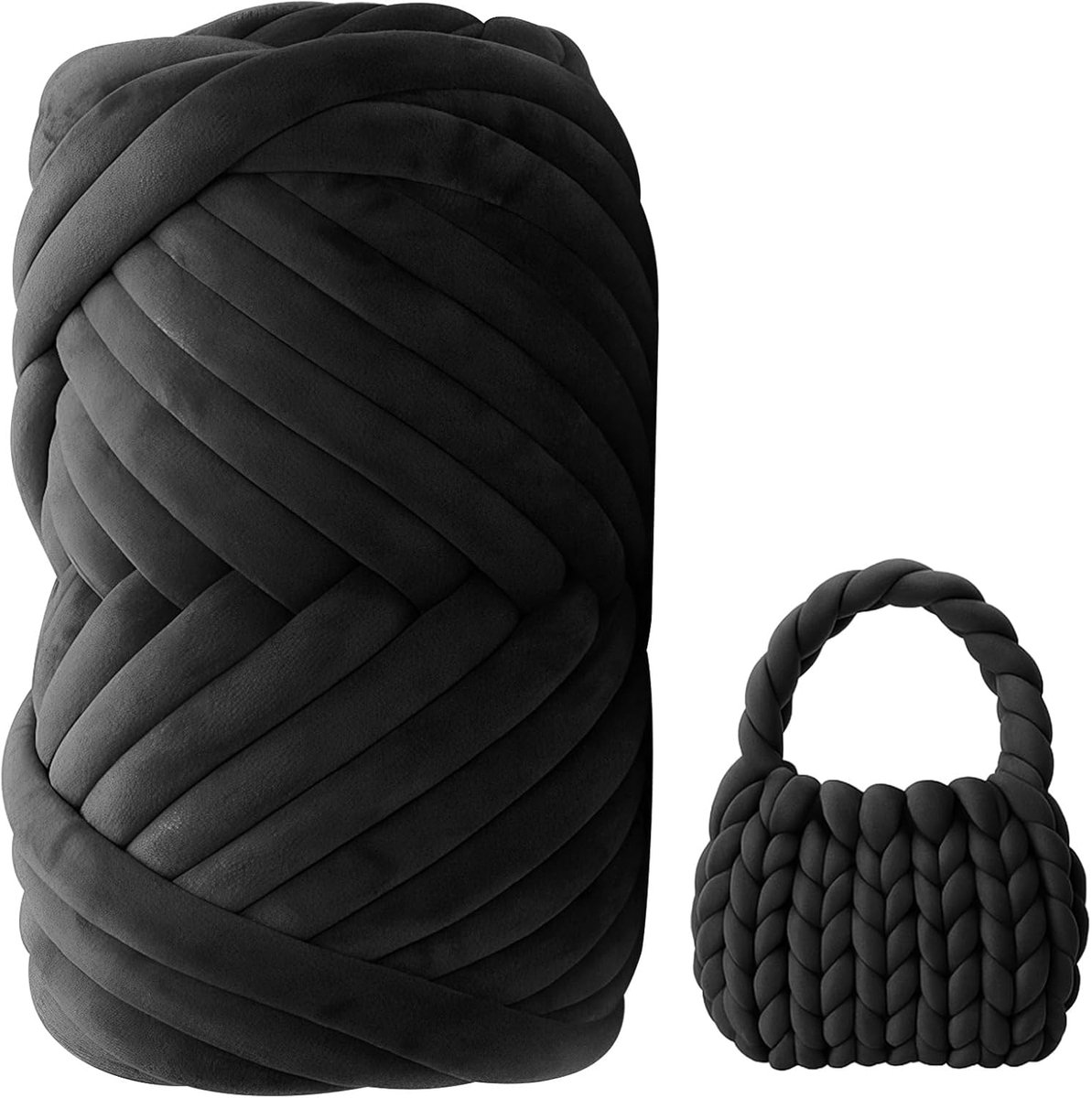 Breiwol, 500 g/16 m, dikke wol voor handbreien, buisgaren, 3 cm, dikke XXL wol, handbreigaren, wolgaren voor beginners, dekens, manden, tas, huisdiermand, doe-het-zelf kunsthandwerk (zwart)
