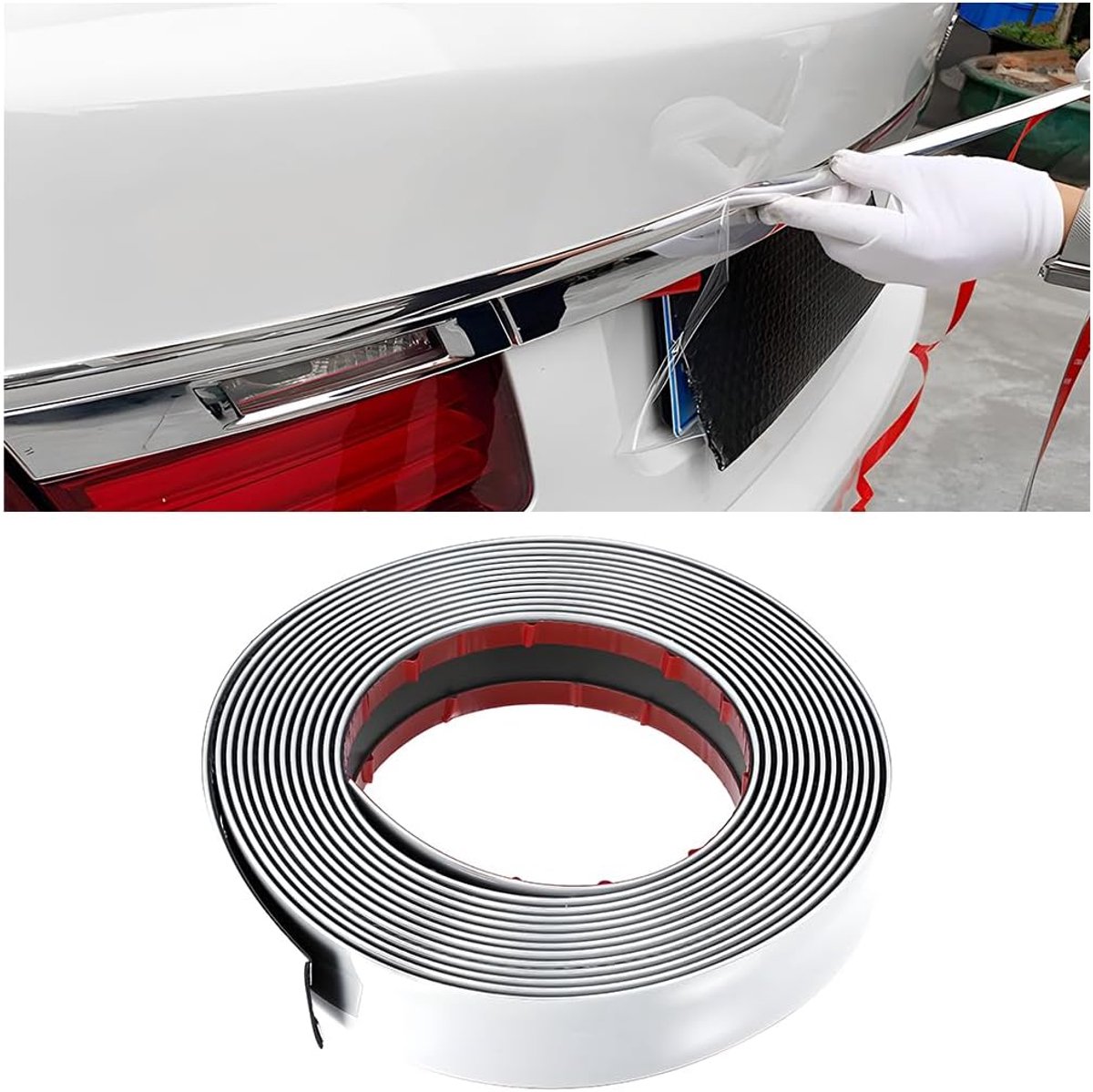 Chromen sierstrip, universele auto flexibele plakbandstrips, chroom, autostylingstrip, chroomstrip, autochroomstrip, bumper, zelfklevend (Zilver)