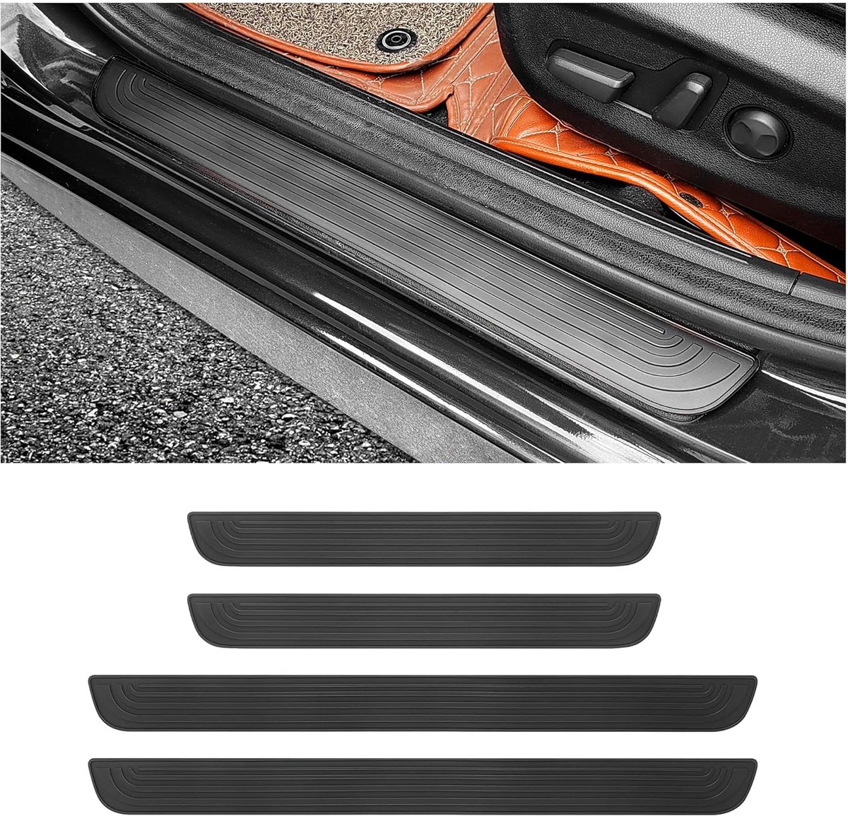 4 stuks, anti-kras rubber, randbeschermers voor deurstappen, universele waterdichte deurdriehoekstrips, externe accessoires (zwart, breedte 4 cm)