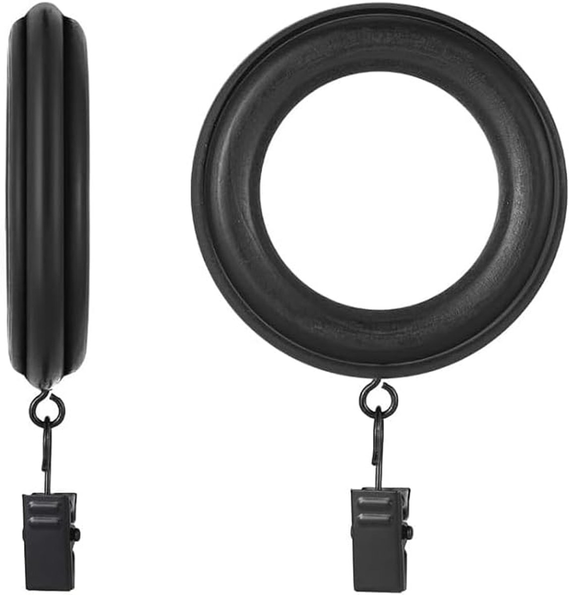 20 stuks gordijnroede ringen hout met gordijnclips 7,5 cm buitendiameter retro bruin beukenhout gesneden gordijnen ringen 4,8 cm binnendiameter voor 3 - 1,5 inch gordijnroede paal (zwart)