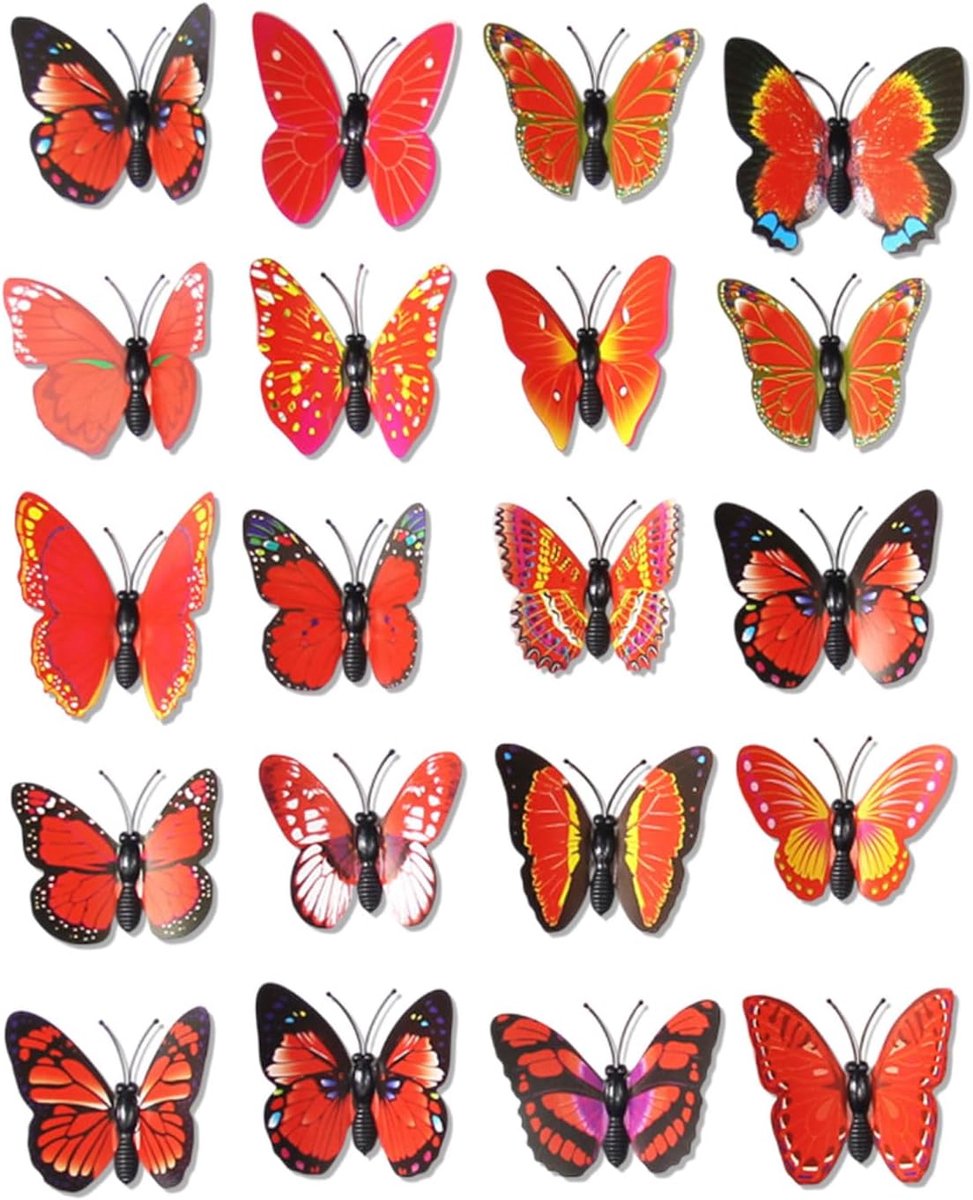 20 stuks rode pvc-vlinderspelden, veiligheidsspelden voor kleding, hoeden, gordijnen en rugzakken, accessoires voor decoratie en breiwerk (6 cm)