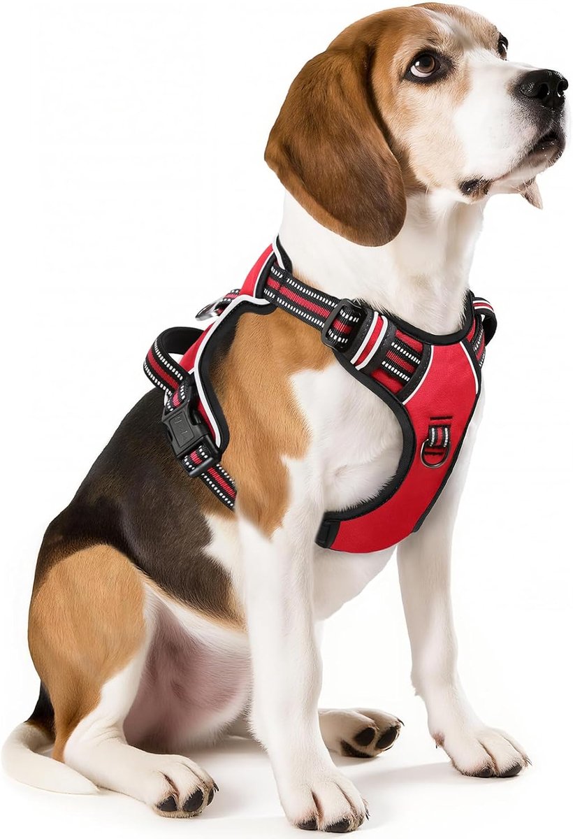 Hondentuig Hondenharnas voor Middelgrote Honden No Pull Hond Harnas met Handvat Hondentuig Reflecterende Verstelbare Huisdier Vest voor Buitentraining Wandelen, Rood, M