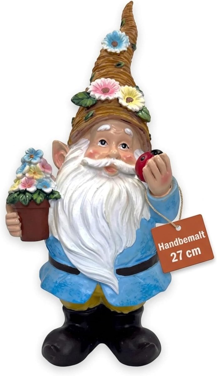 Tuinkabouter Kabouter voor tuin, woondecoratie, terras en balkon (blauwe jas - 27 cm)
