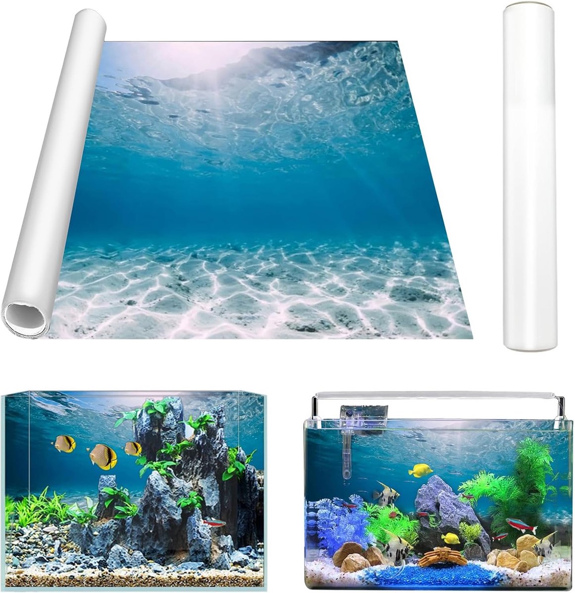 Aquariumposter, 120 x 40 cm, pvc, statisch hechtende aquariumachtergrond, zeebodem, generieke aquarium, achterwandfolie, zelfklevende folie, vinyl achtergrond voor aquarium, achterwand