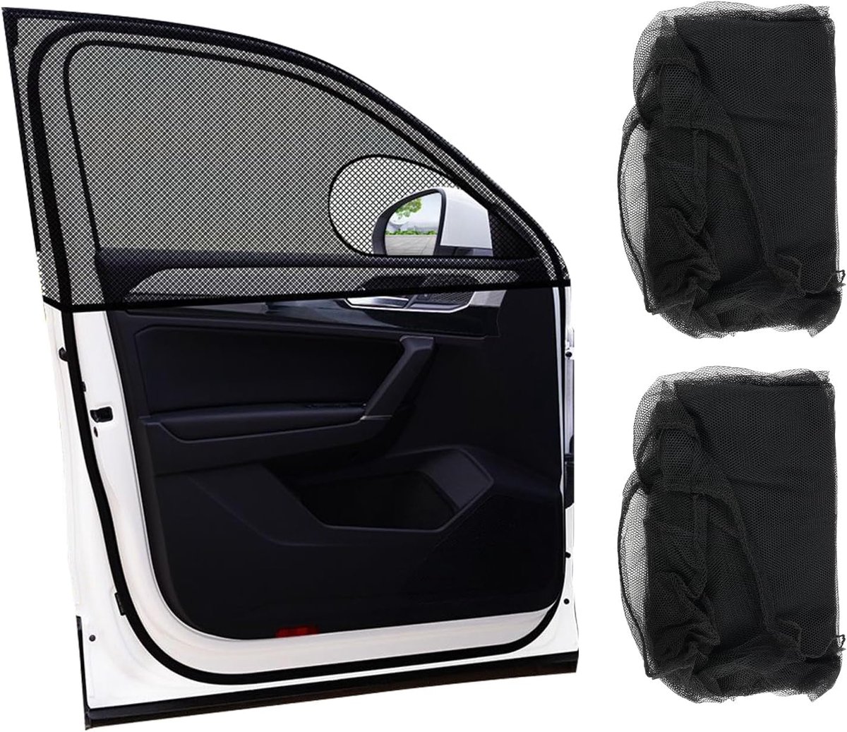 2 stuks 80x62 cm, bescherming voor auto voor baby en kinderen, universele uitbreidbare zonneklep, UV-bescherming voor zijruiten van auto, bescherming tegen insecten, ademend, eenvoudige installatie