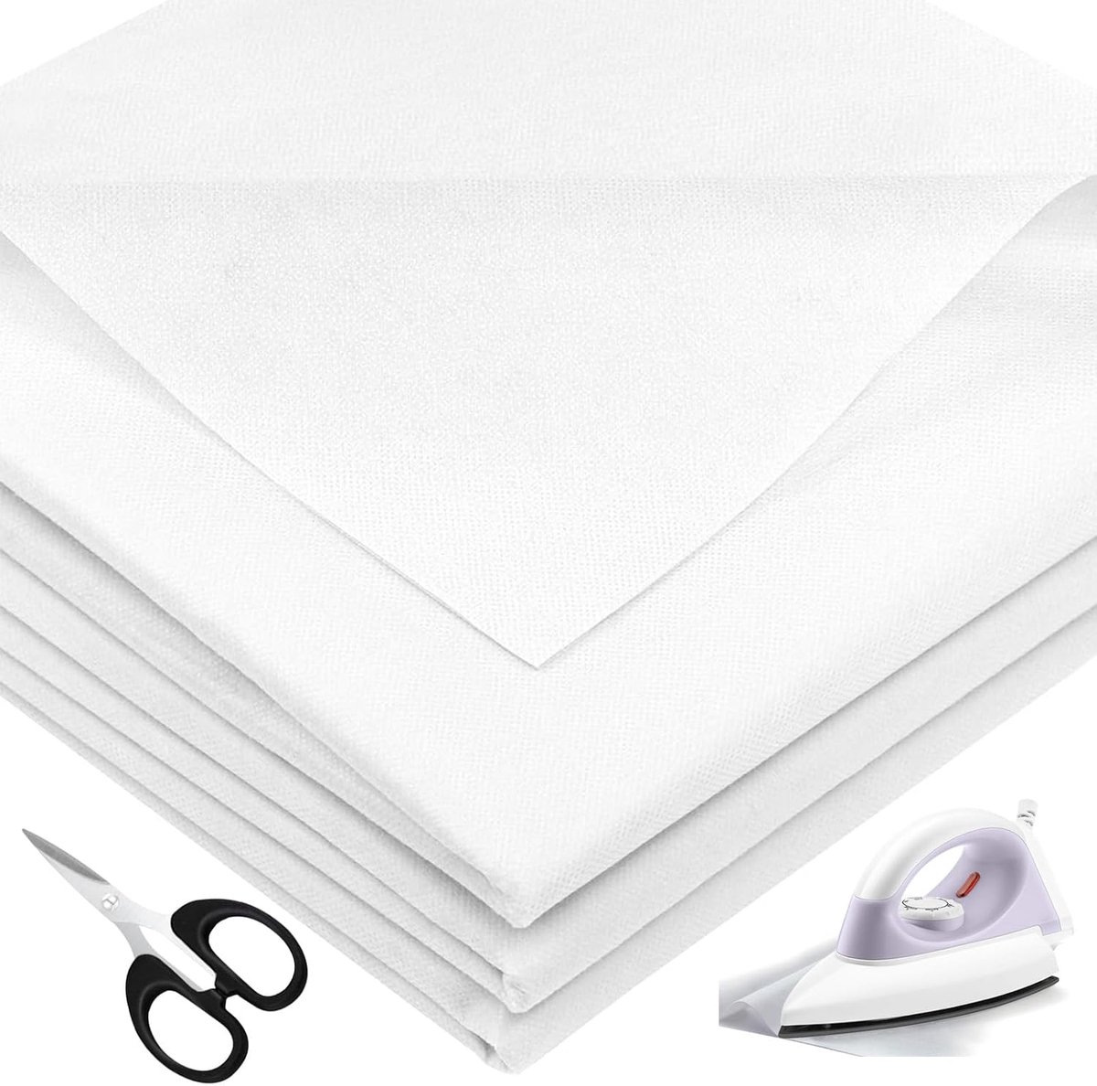 Smeltbare Interface, 300 x 100 cm Wit Strijkijzer Interfacing Stof met Schaar, Licht Gewicht Enkelzijdige Vliesstof Tussenvoering 50g/m², voor Het Maken van Kleding, Knutselen