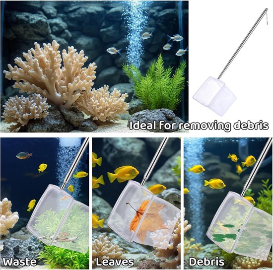2 stuks mini-schepnet voor aquarium, met uittrekbare handgreep van roestvrij staal, telescopisch net voor aquarium, voor het vangen van kleine vissen en garnalen en het reinigen van het aquarium — afbeelding 5