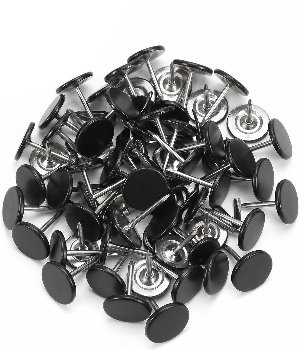 50 stuks meubelspijkers, zwart, metaal, platte kop voor meubels, banken en hoofdeinden. Robuuste bevestiging, verfraai je doe-het-zelfprojecten en bekleding met stijl.