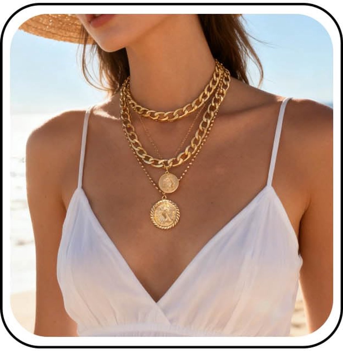 Chunky Cubaanse Laag Overdreven Ketting Ketting Meerlaags Gesneden Knoopketting Hanger Dikke Ketting Choker Sieraden Voor Vrouwen (Goud)