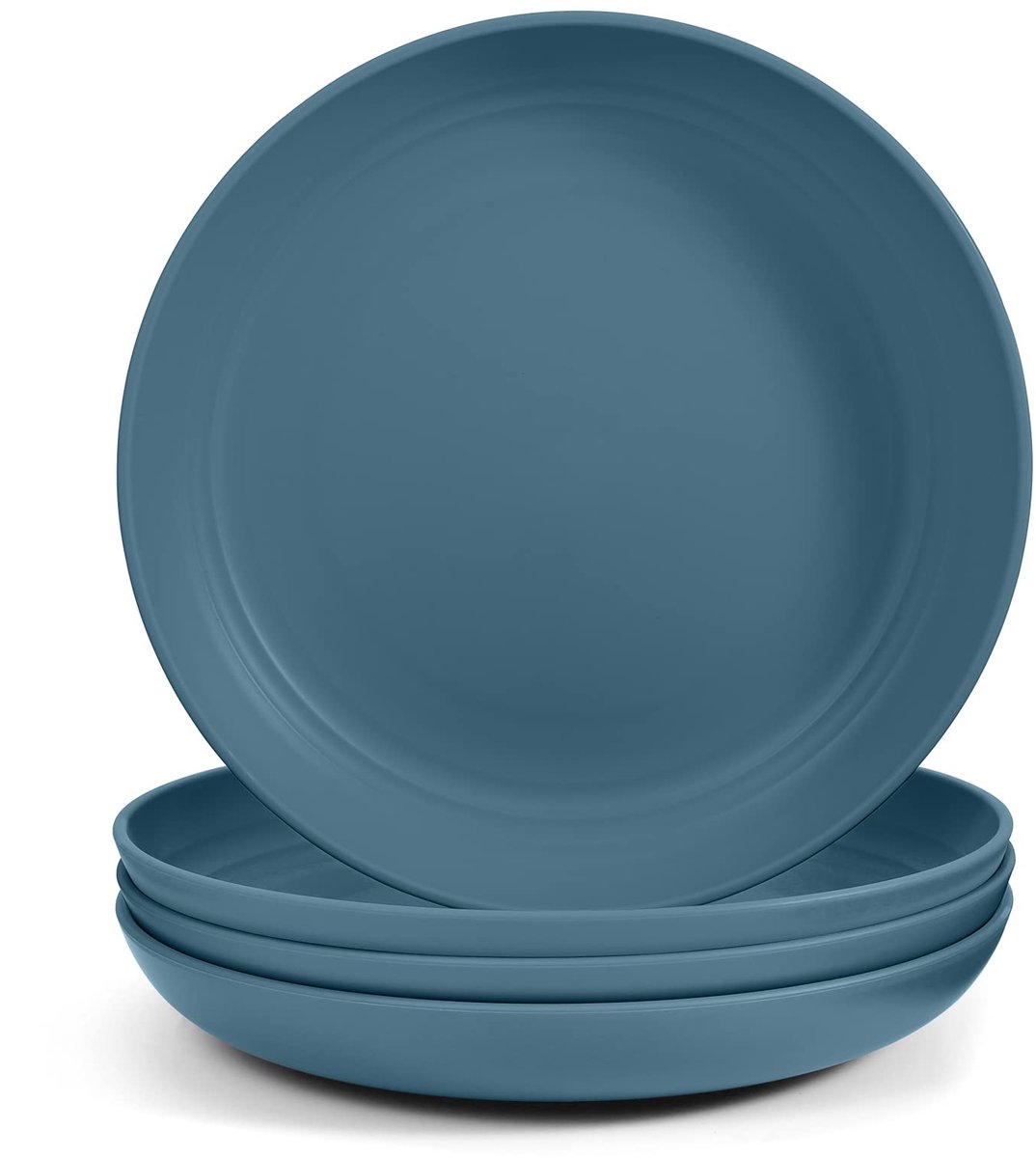 Herbruikbare Plastic Borden Set 23 cm 4 stuks, Lichtgewicht en Onbreekbaar Diepe Schotel, Salade, Pasta, Feest, Kantoor, Kamperen, Magnetron en Vaatwasmachinebestendig, Blauw