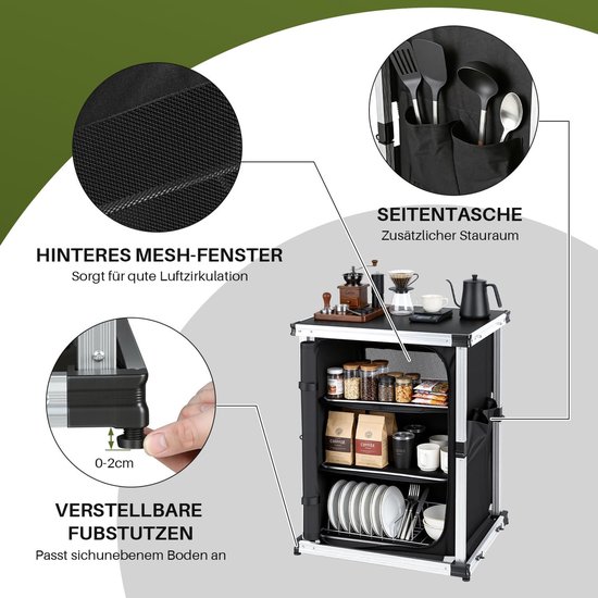 Camping Keuken - Opvouwbare Kast - Outdoor Koken - Aluminium Frame - 80 x 61 x 51 cm - Zwart van Camping — afbeelding 4