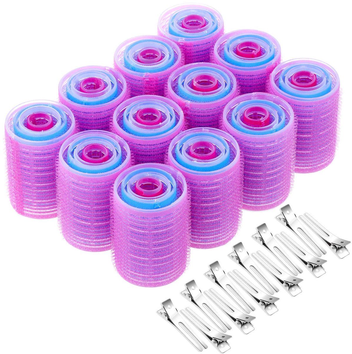 60 stuks haarrollers Self Grip Set bevat 48 stuks haarkrulspelden en 12 stuks dubbele prong clips voor vrouwen, mannen kappers