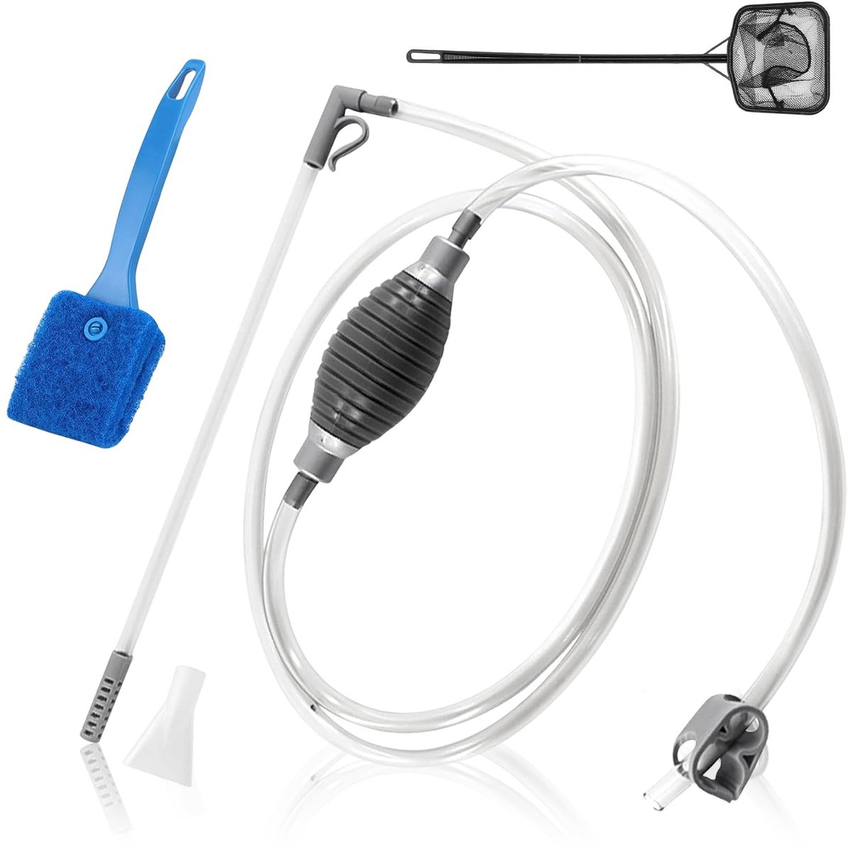 molmzuiger, aquariumzuiger, handpomp, waterverversingsset met borstel, netten, zuignap, aquariumaccessoires voor aquariumverzorging, filter, zandreiniging, grijs