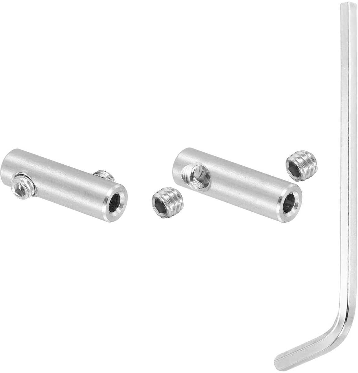 Draadklemmen, 2 stuks 304 roestvrijstalen dubbele gaten, slot kabelklemmen met M4 zeshoekige schroeven, sleutel voor draadkabelmontage, zilver