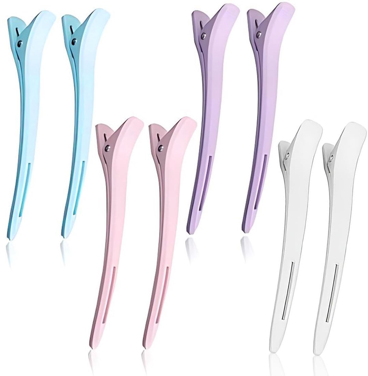 haarspelden voor kappers, 11,5 cm, eendensnavel, siliconen, antislip, roze, blauw, wit, paars, 8 stuks