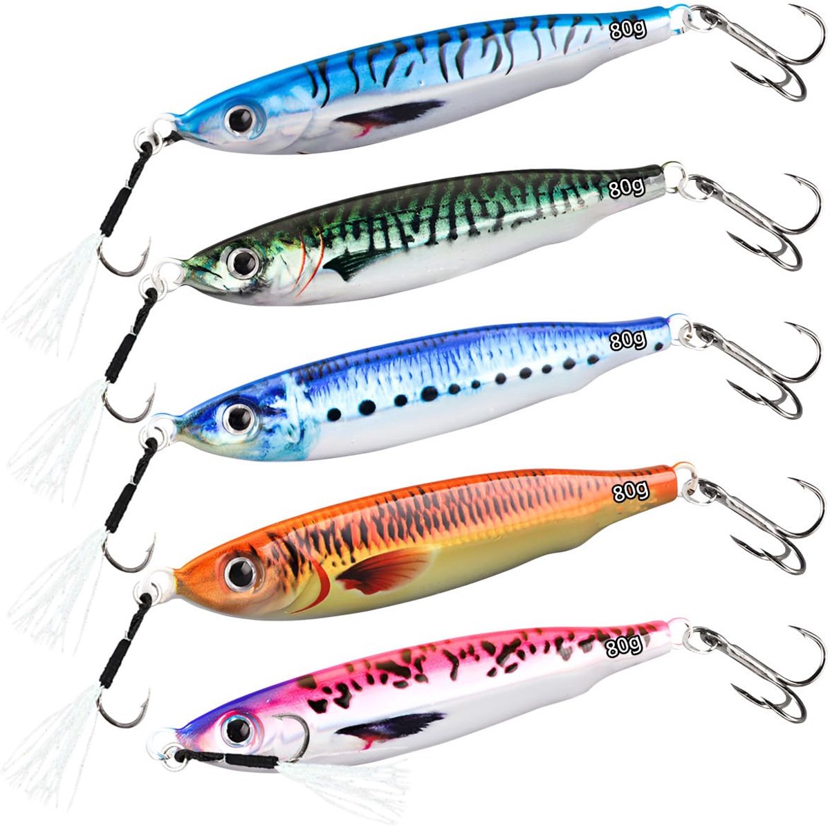 5 stuks 20 g/30 g/40 g/60 g/80 g visaas spinner van hard metaal voor zout en zoet water voor achigan en makreel en jigging kunstaas