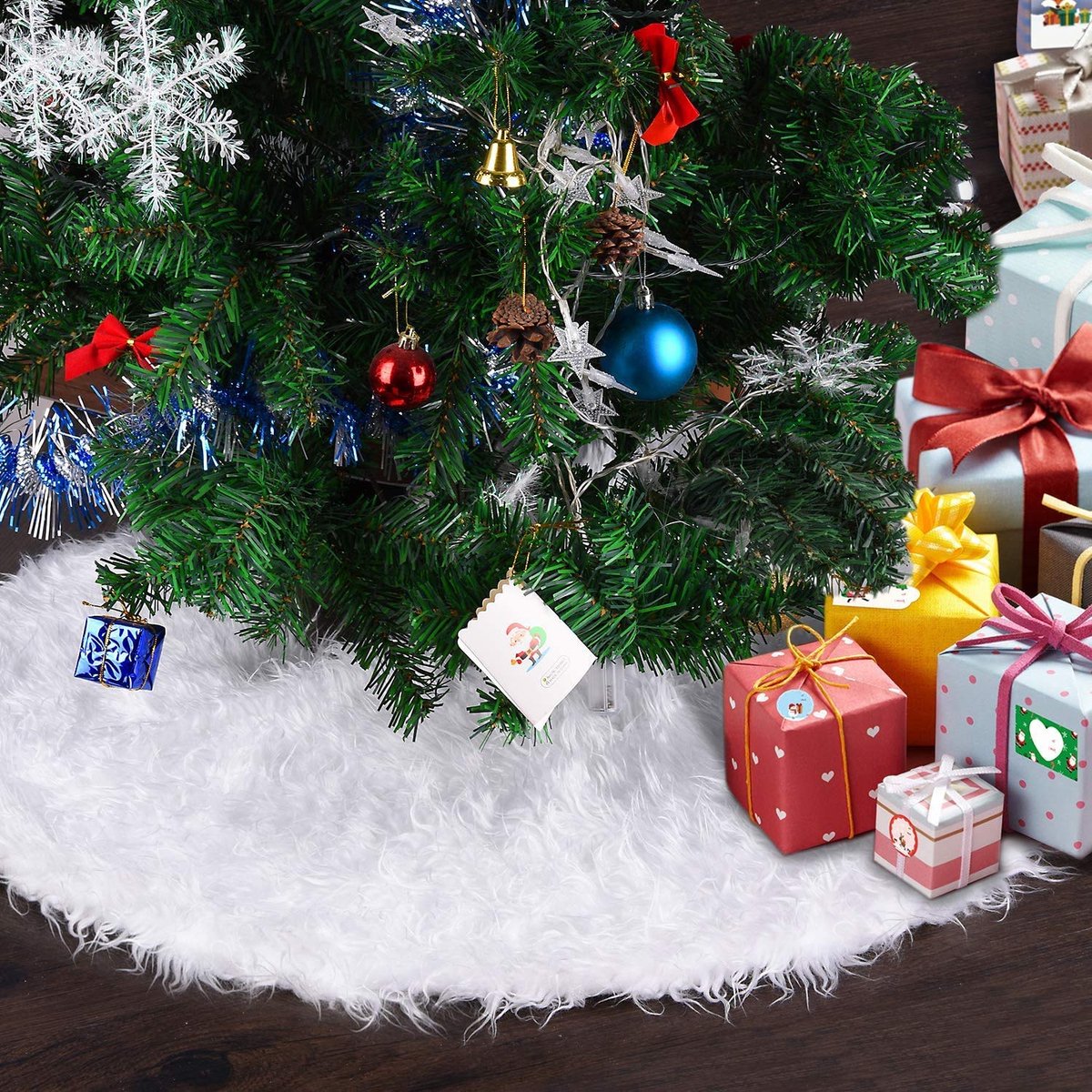 Kerstboom Rok Wit 48" Laege Faux Fur Boom Rok Vrolijk Kerstfeest Decoratie (120cm)
